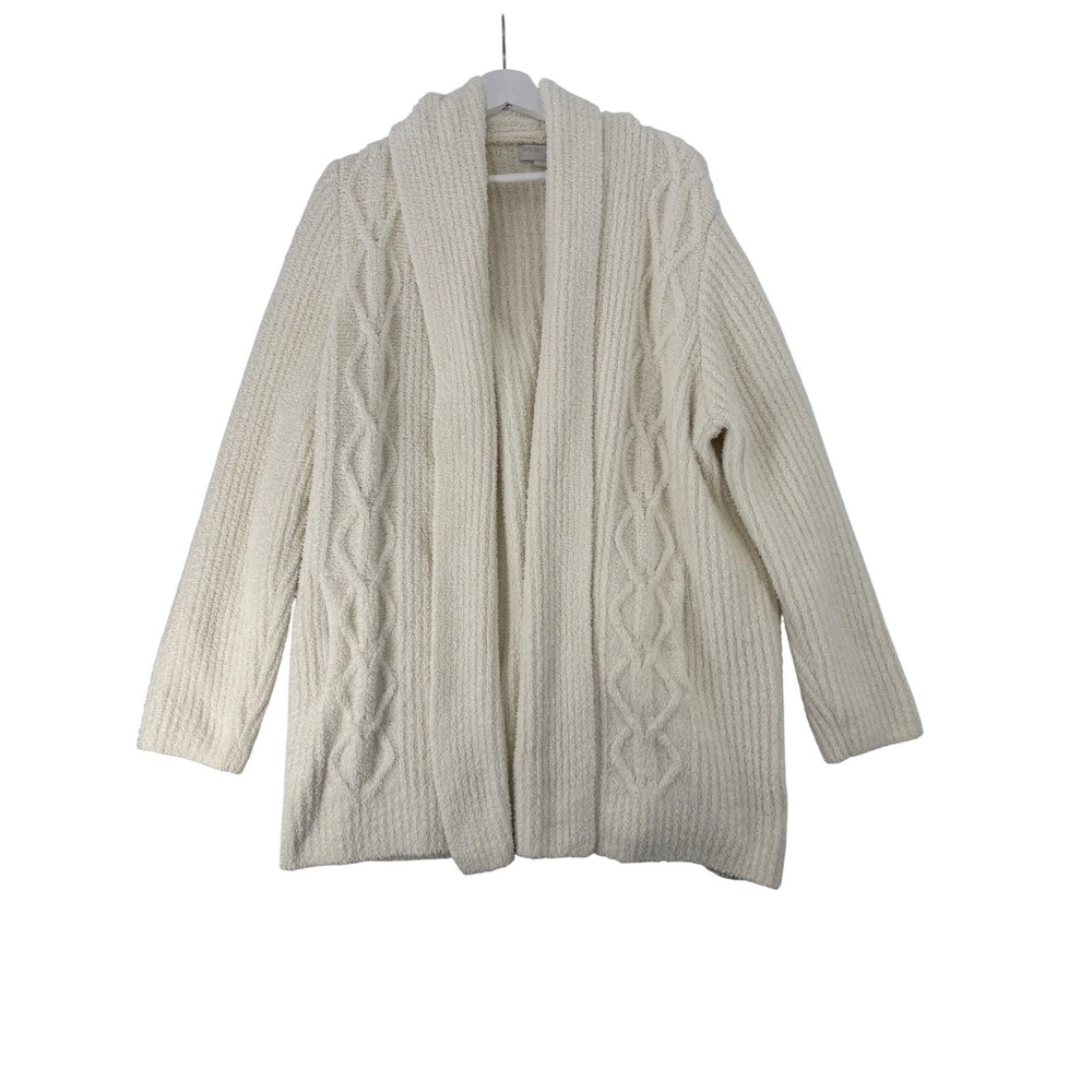 Barefoot Dreams CozyChic‎ Cardigan Womens Size L Cream White Cable Knit